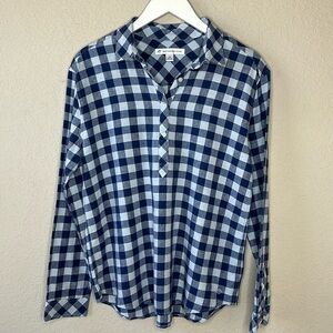 Southern Tide Blue White Gingham Linen Blend Popover Shirt Size M